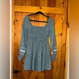 American Eagle Outfitters Blue Checkered Long Sleeve Dress